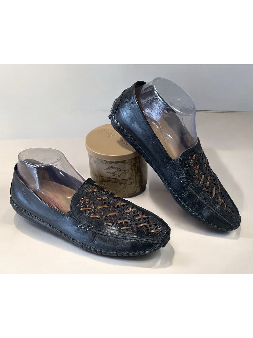 PIKOLINOS Black/Brown Woven Leather Slip On Loafer Flats Women’s Size 39/8.5 US